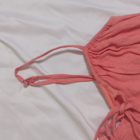 Abercrombie & Fitch Tie- Front Spaghetti Strap Midi Dress, Color Coral Size SP - Picture 8 of 15